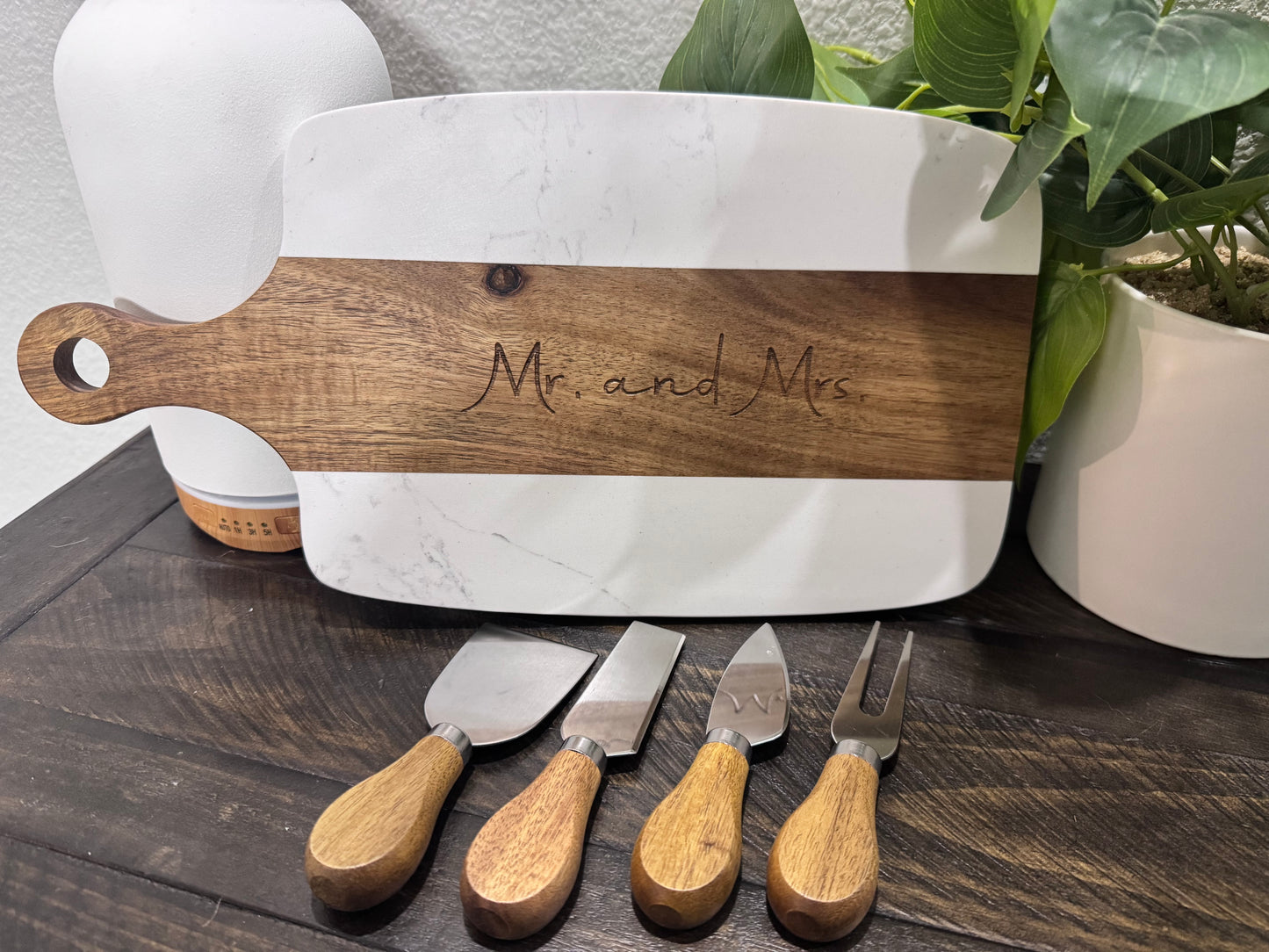 Mr. and Mrs. Acacia Wood and Marble Serving Board Set